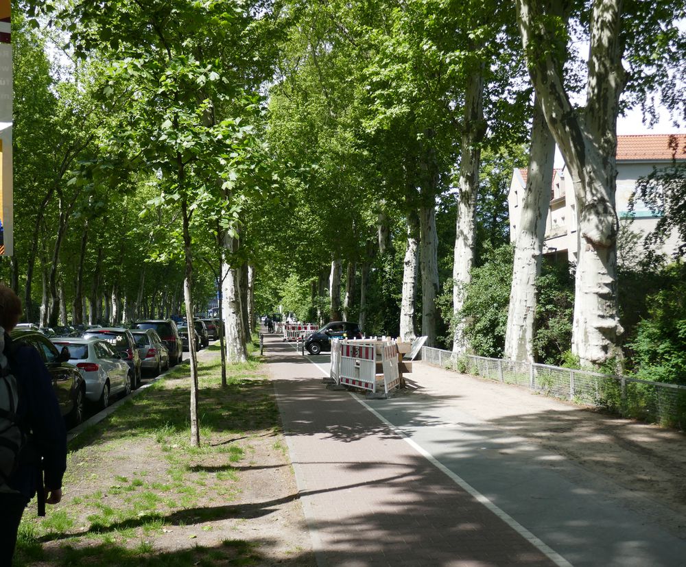 Picture of the road that leads down to the side street where Arena is
located, viewed from S Treptower
Park